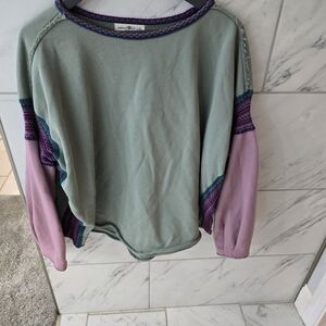 Natural Life Green Sweater with Purple Trim